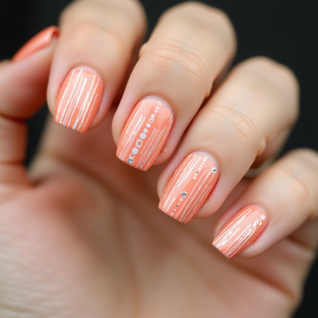 Peach Stripes And Lines Nail Design