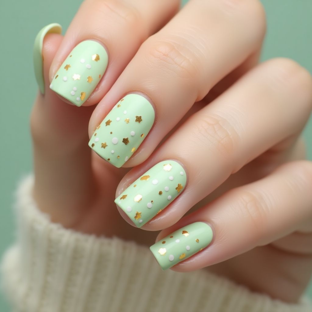 Pastel Green Dotting Nail Design