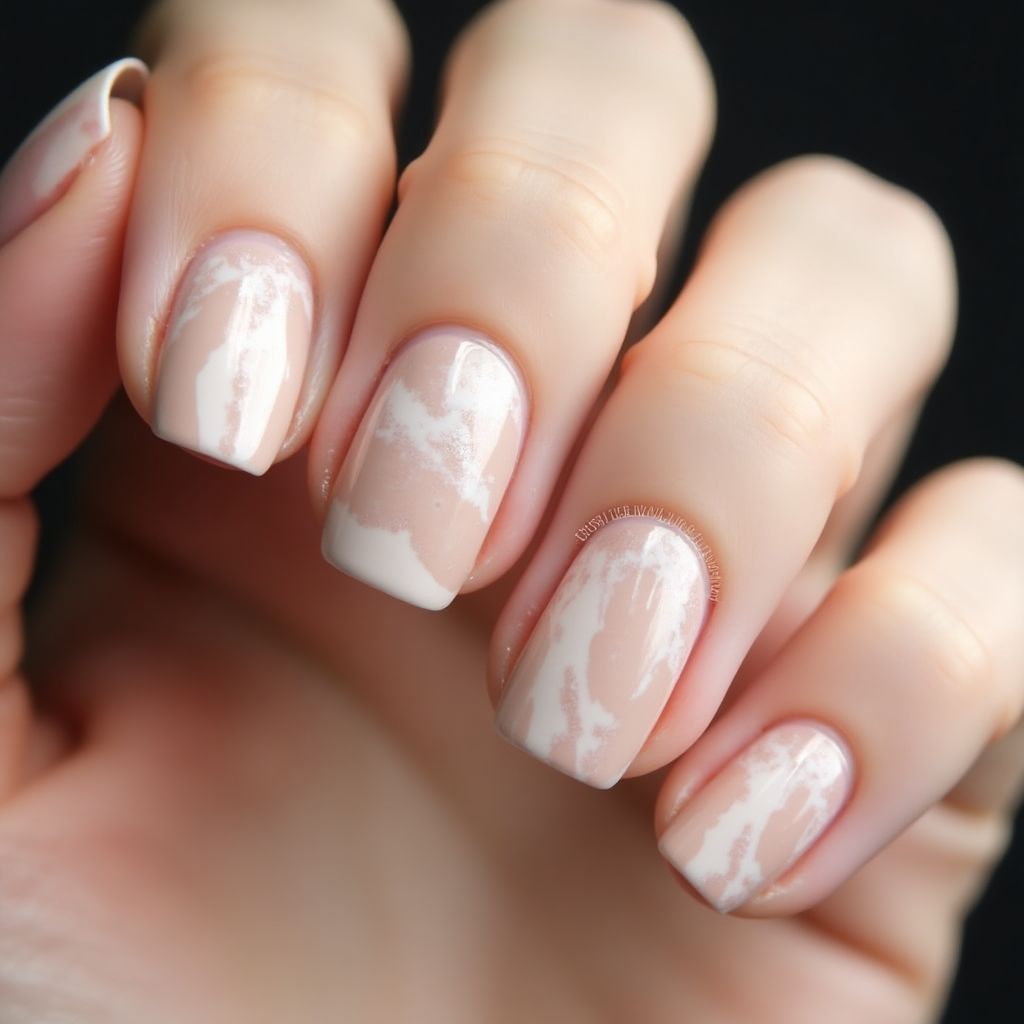 Nude Water Marbling Nail Design