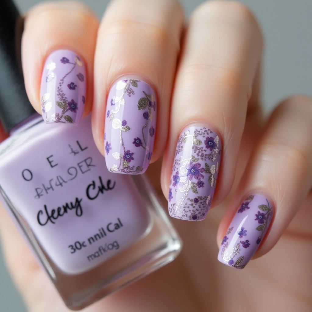 Pastel Purple Freehand Art Nail Design