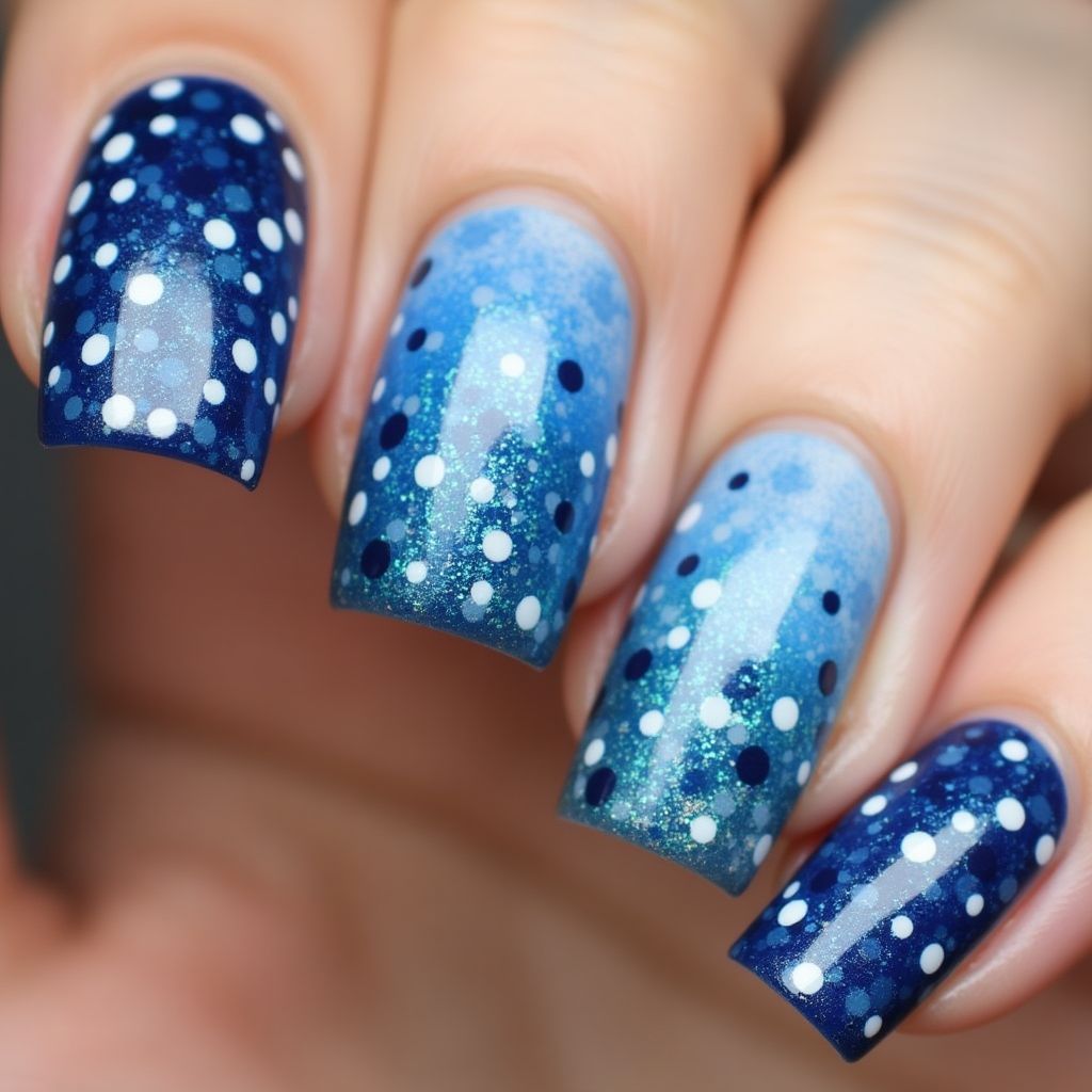Blue Dotting Nail Design