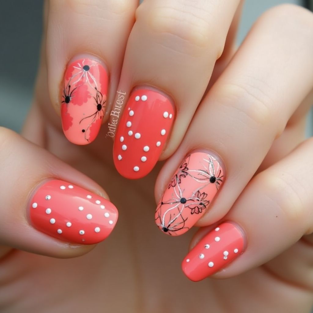 Coral Dotting Nail Design