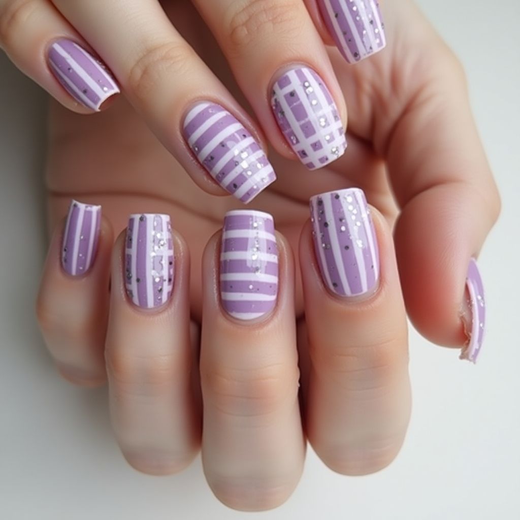 Lilac Stripes And Lines Nail Design