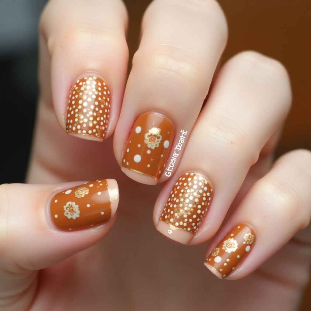 Tan Dotting Nail Design