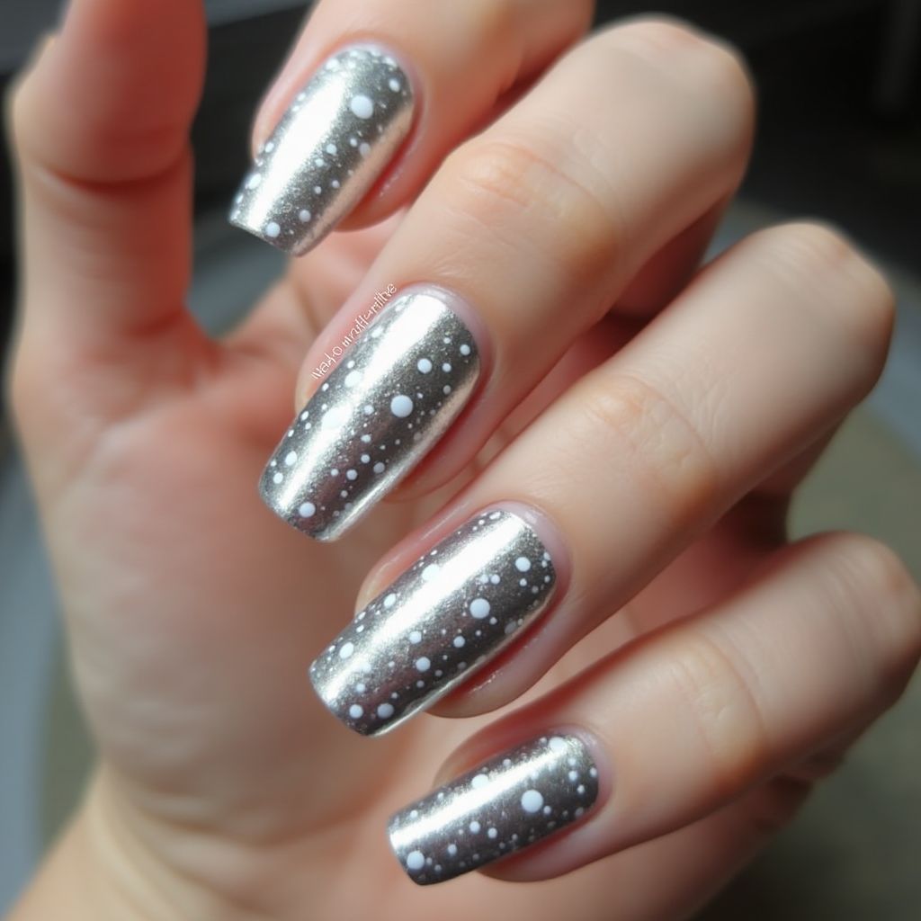 Silver Dotting Nail Design