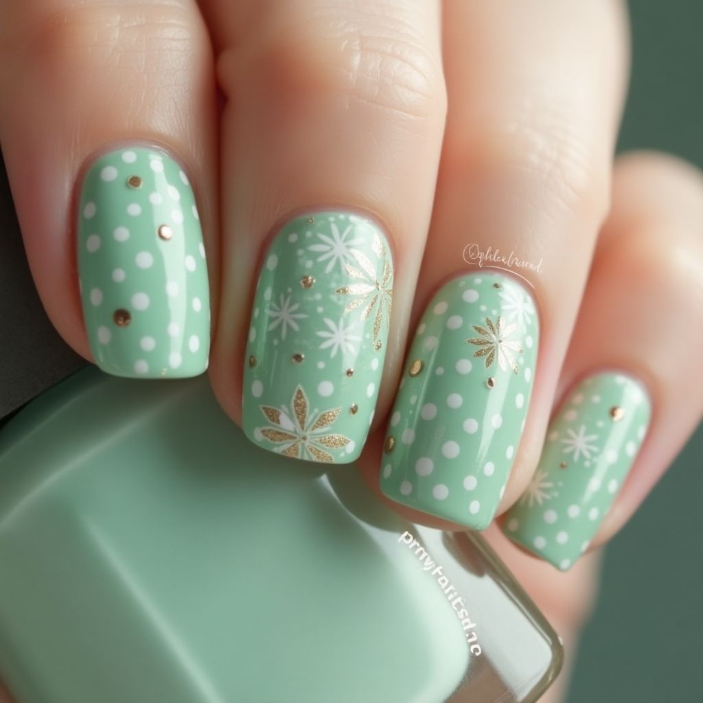 Mint Green Dotting Nail Design