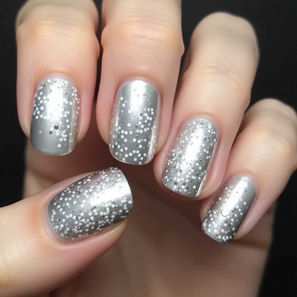 Silver Dotting Nail Design