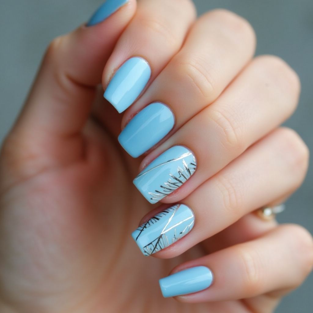 Baby Blue Stripes And Lines Nail Design