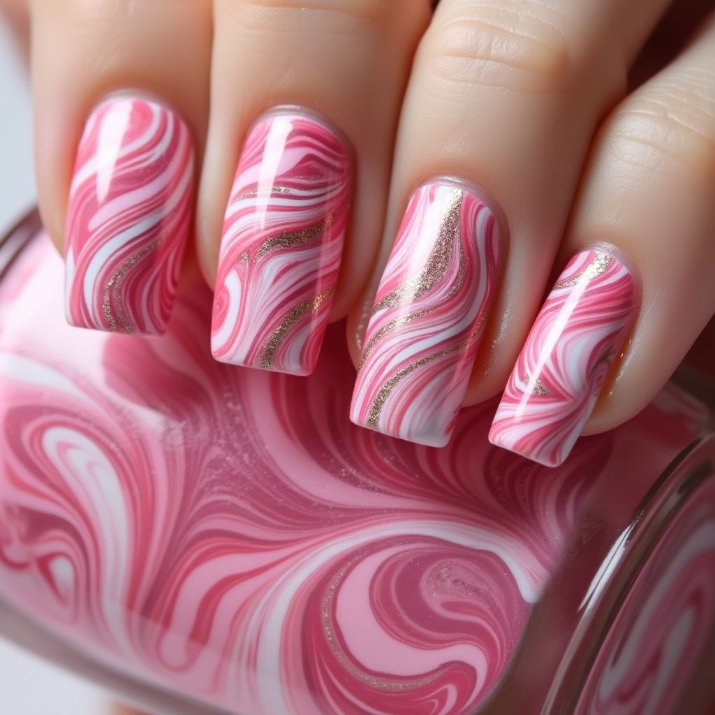 Fuchsia Water Marbling Nail Design