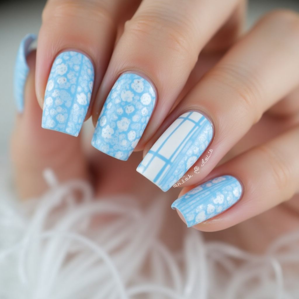 Pastel Blue Stripes And Lines Nail Design