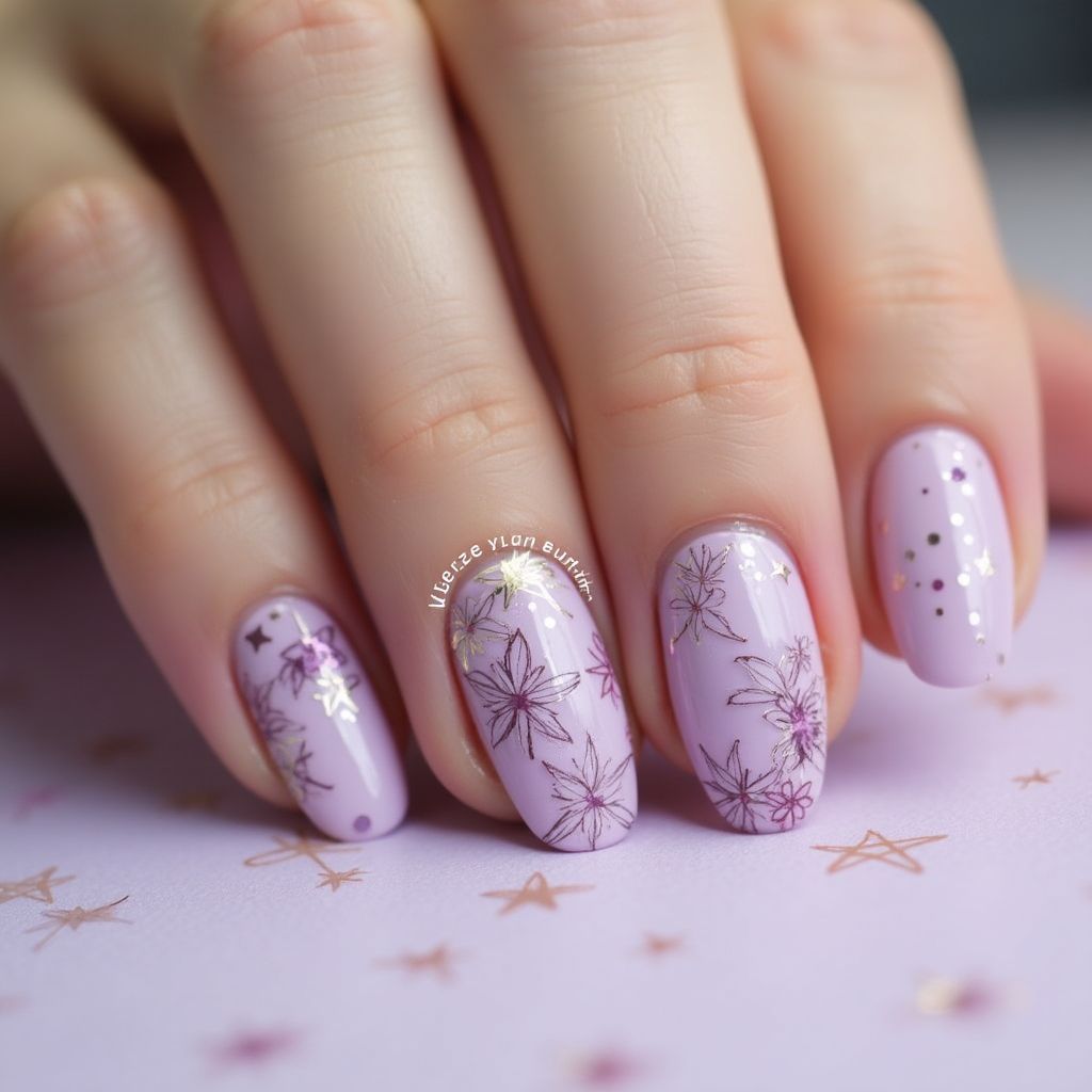 Pastel purple Freehand art Nail Design