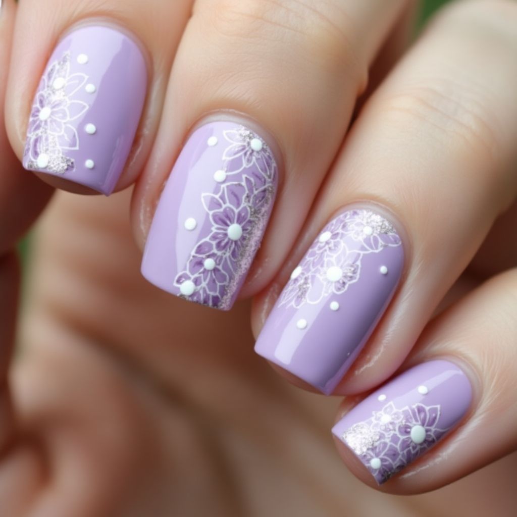 Lilac Dotting Nail Design