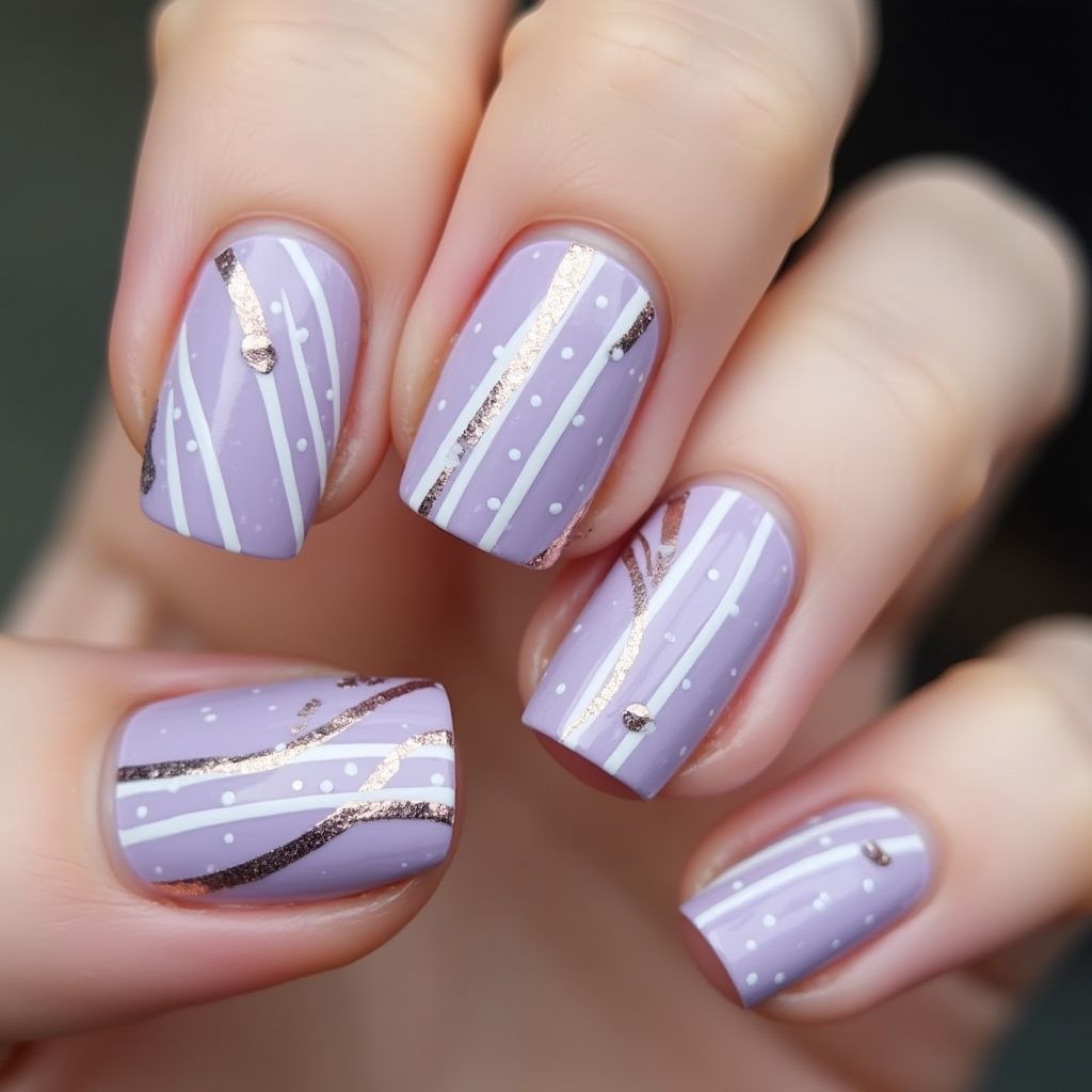 Lavender Stripes and lines Nail Design