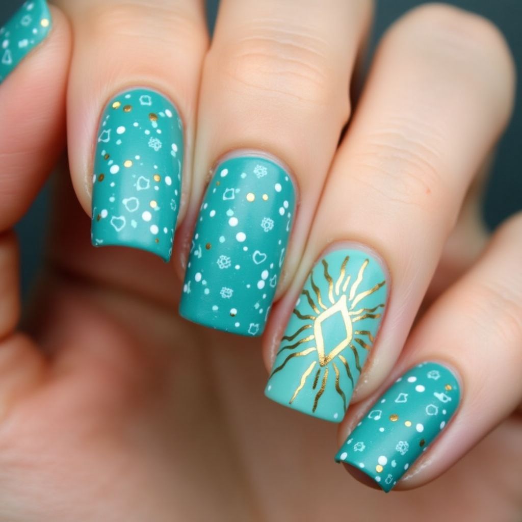Turquoise Dotting Nail Design