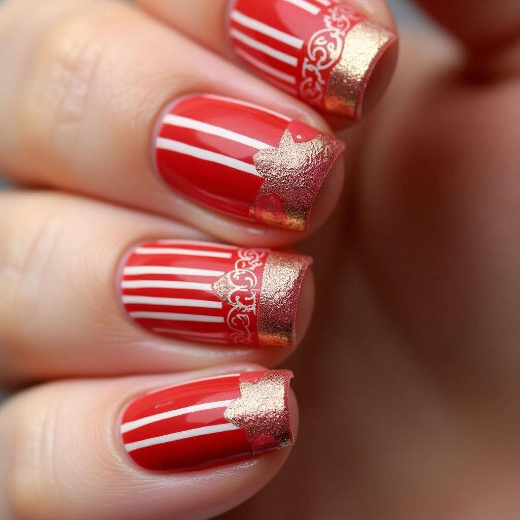 Red Stripes And Lines Nail Design