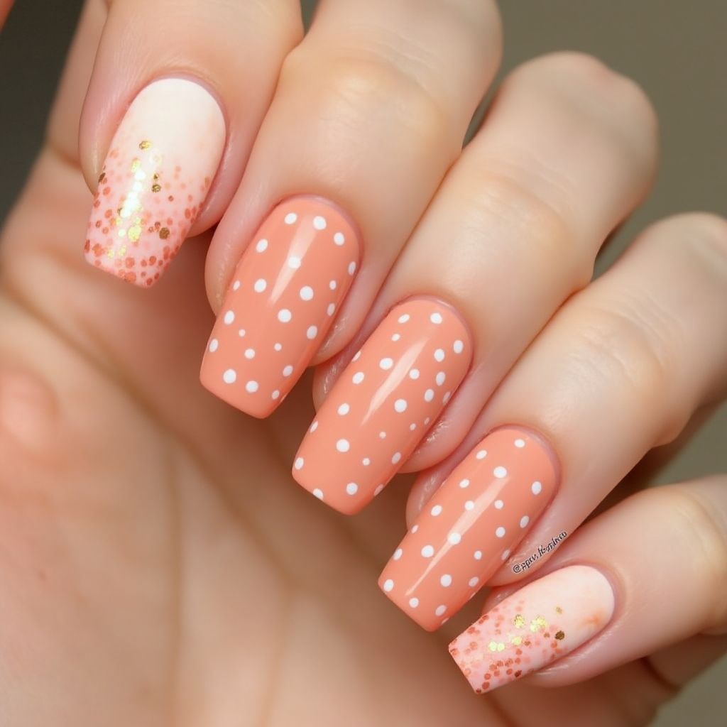 Peach Dotting Nail Design