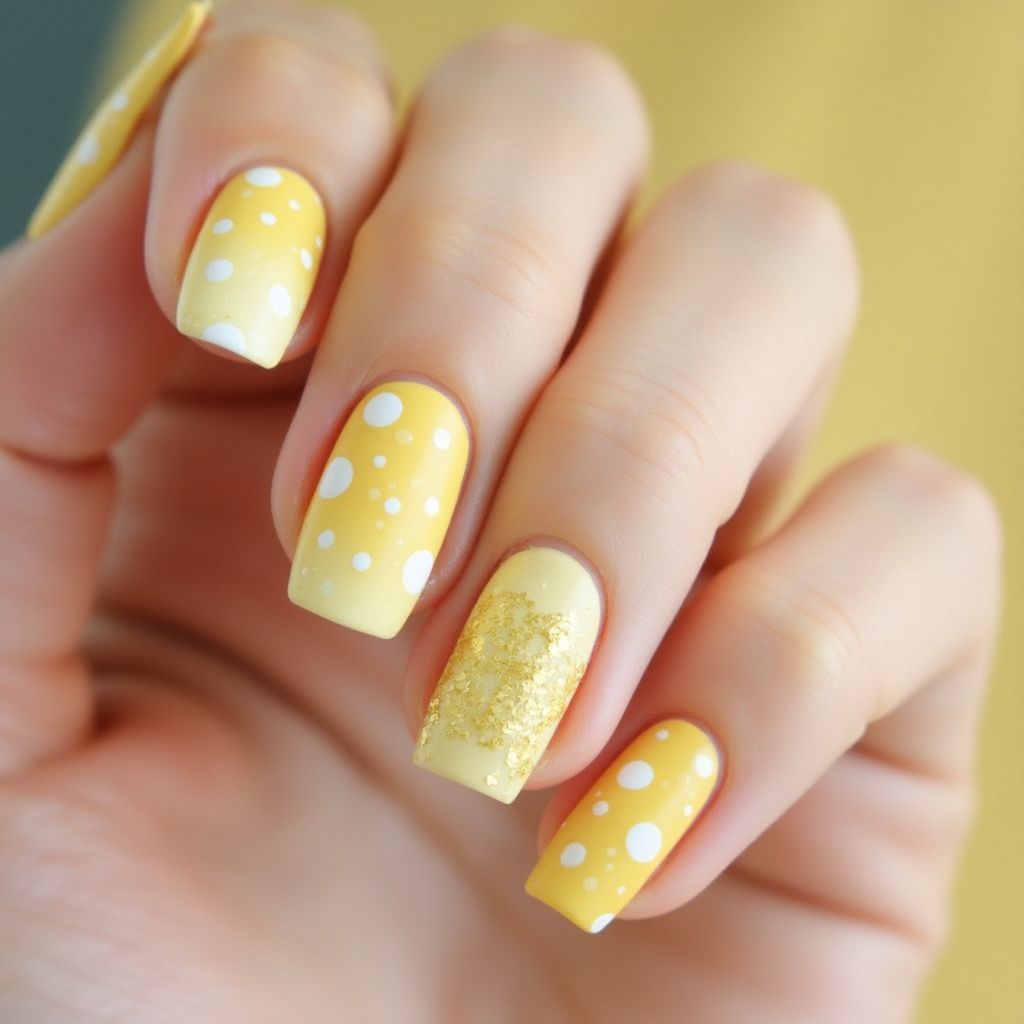 Pastel Yellow Dotting Nail Design