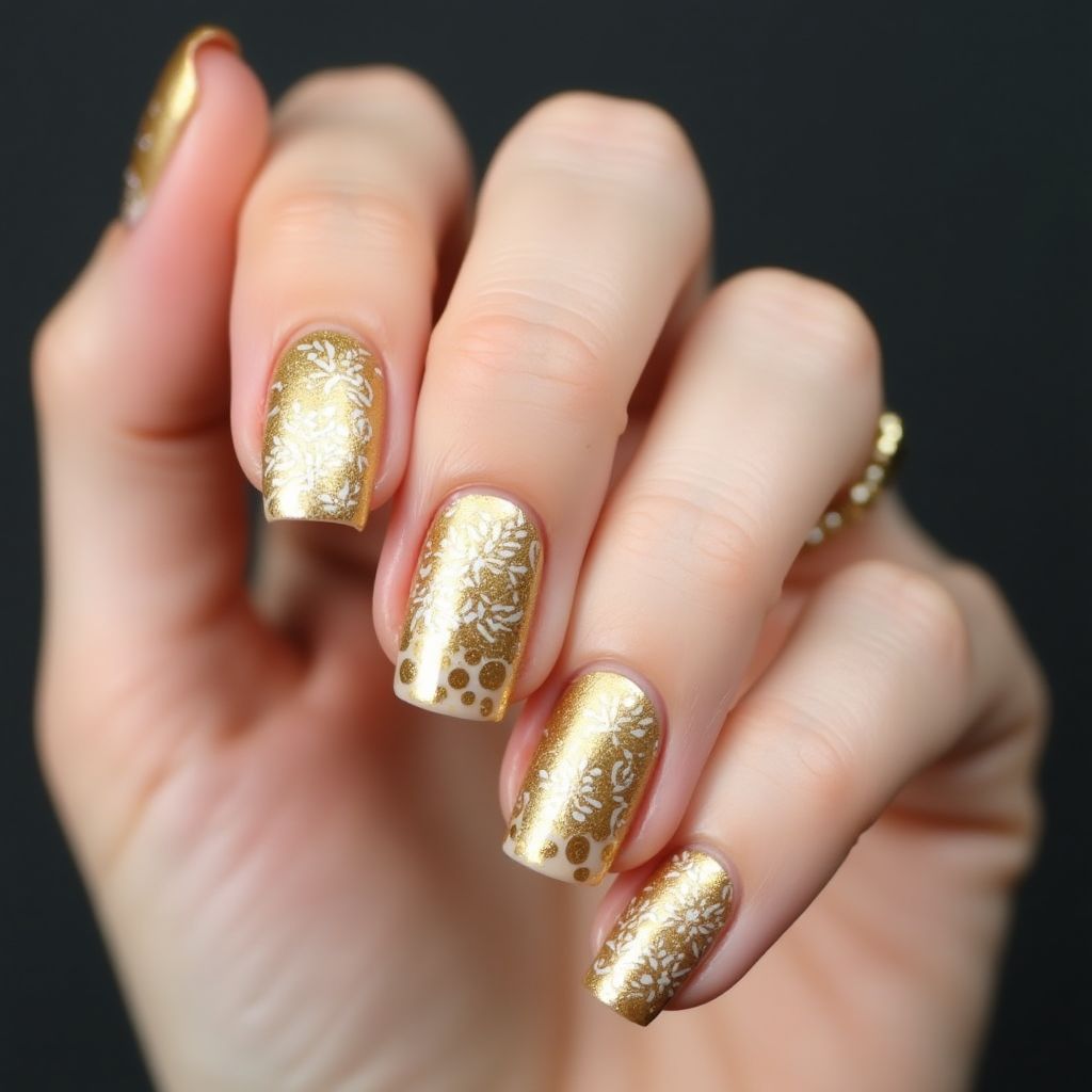 Gold Dotting Nail Design