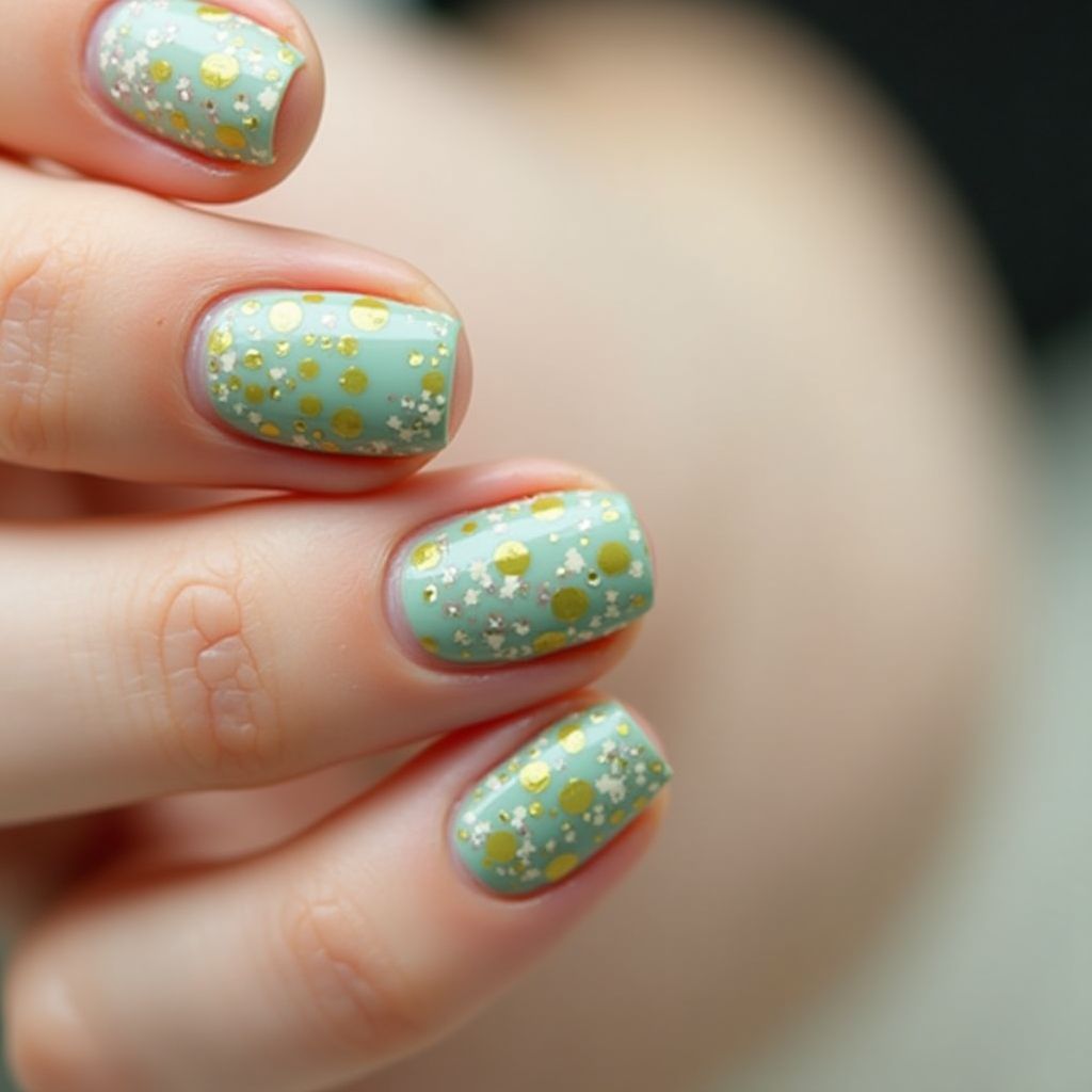 Pastel Green Dotting Nail Design