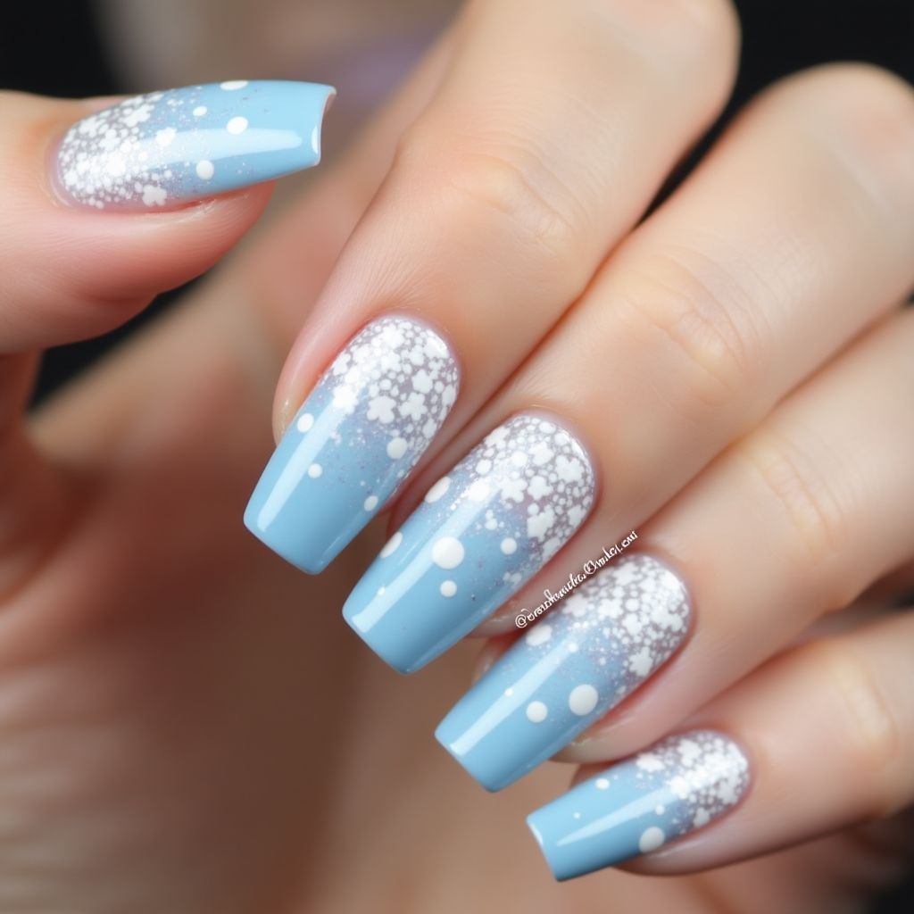 Pastel Blue Dotting Nail Design