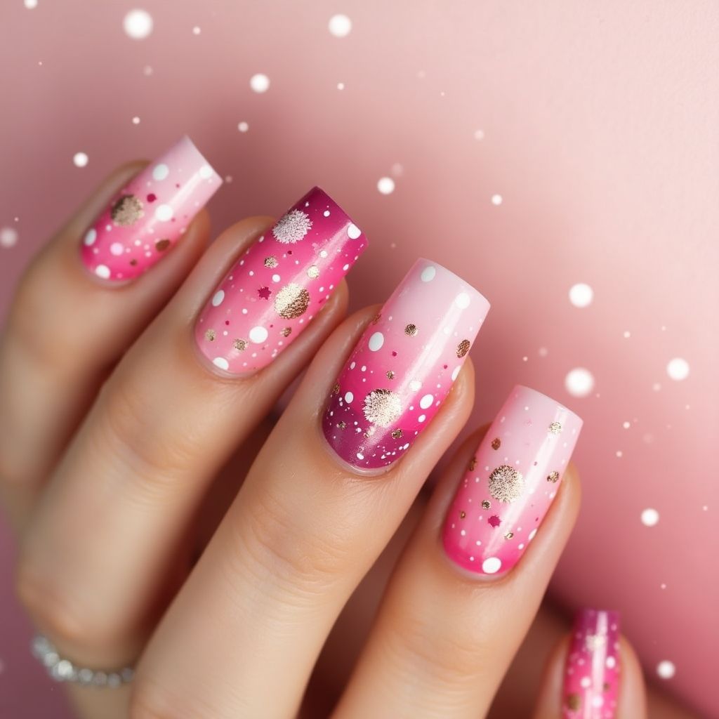 Pink Dotting Nail Design