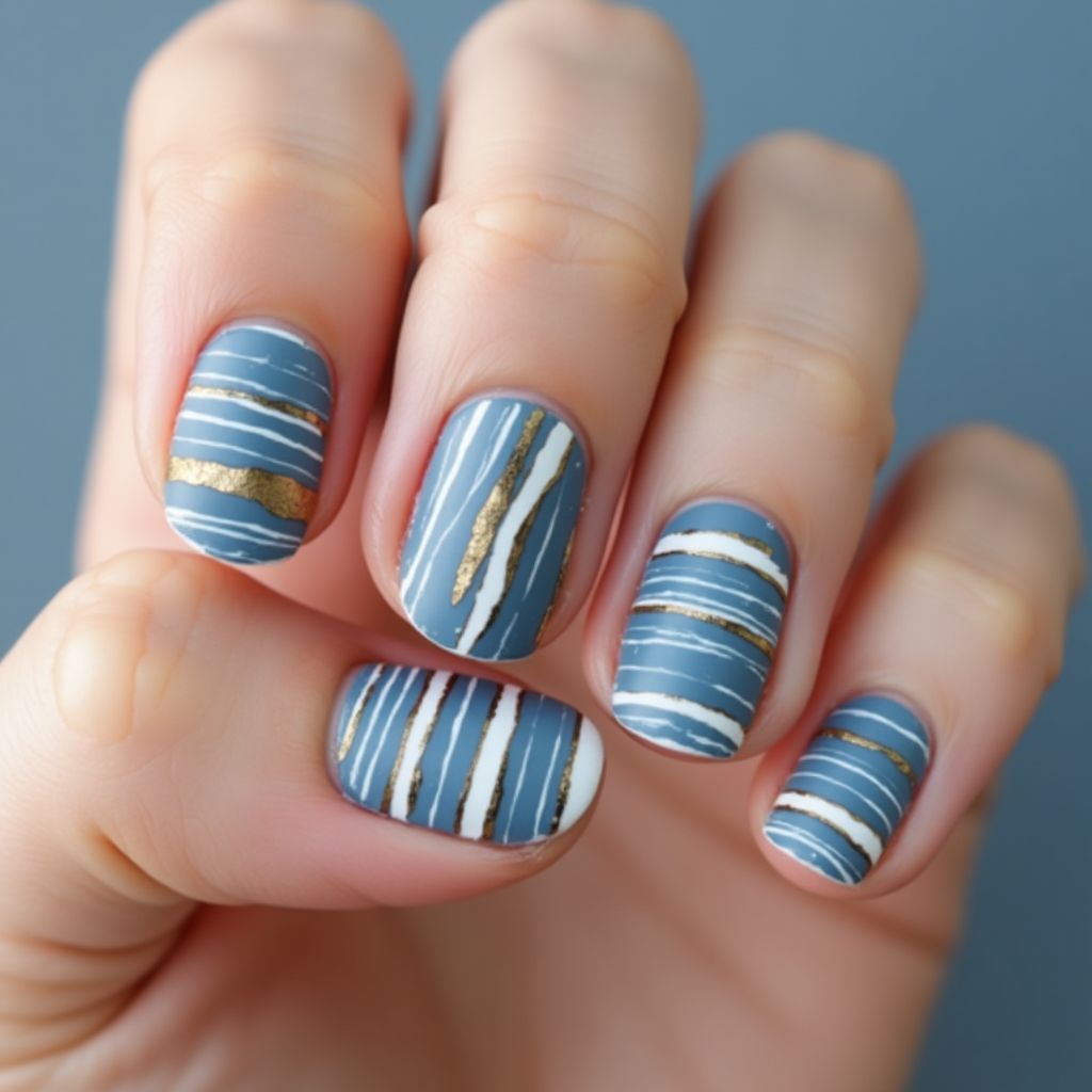 Sky blue Stripes and lines Nail Design