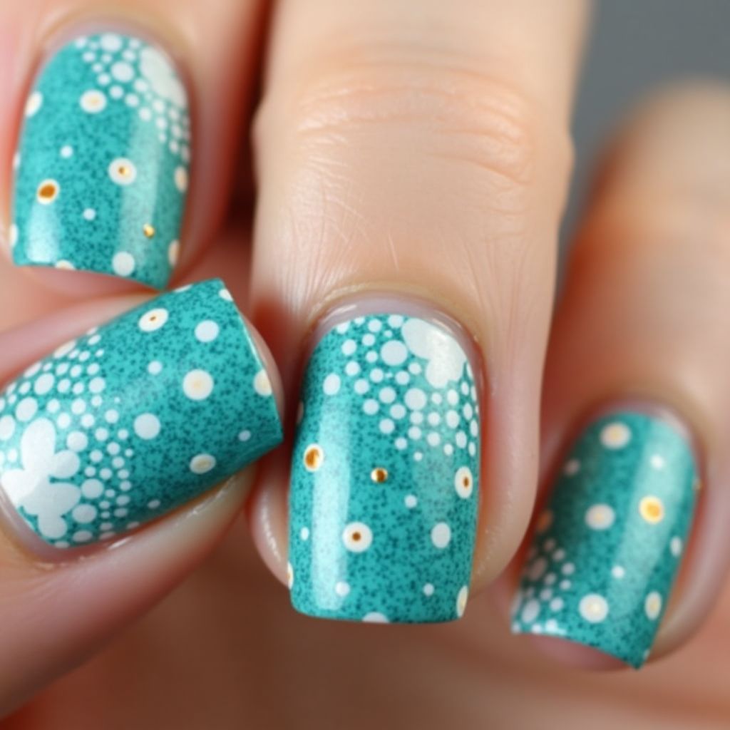 Turquoise Dotting Nail Design
