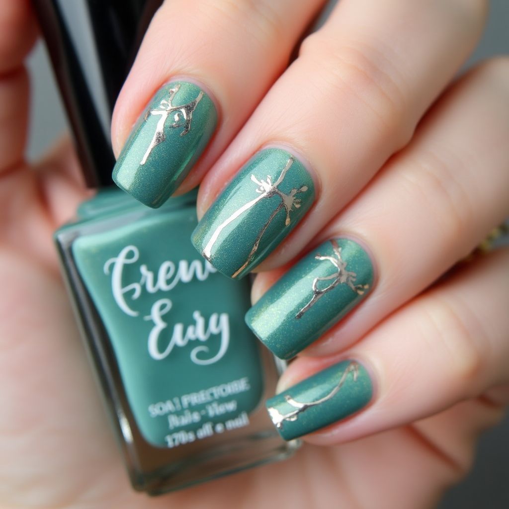 Teal Freehand Art Nail Design