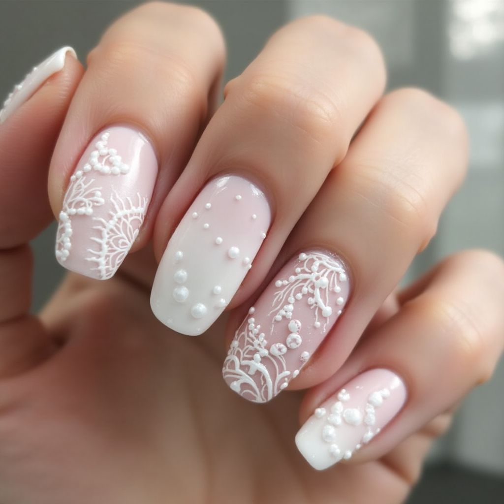 White Freehand Art Nail Design