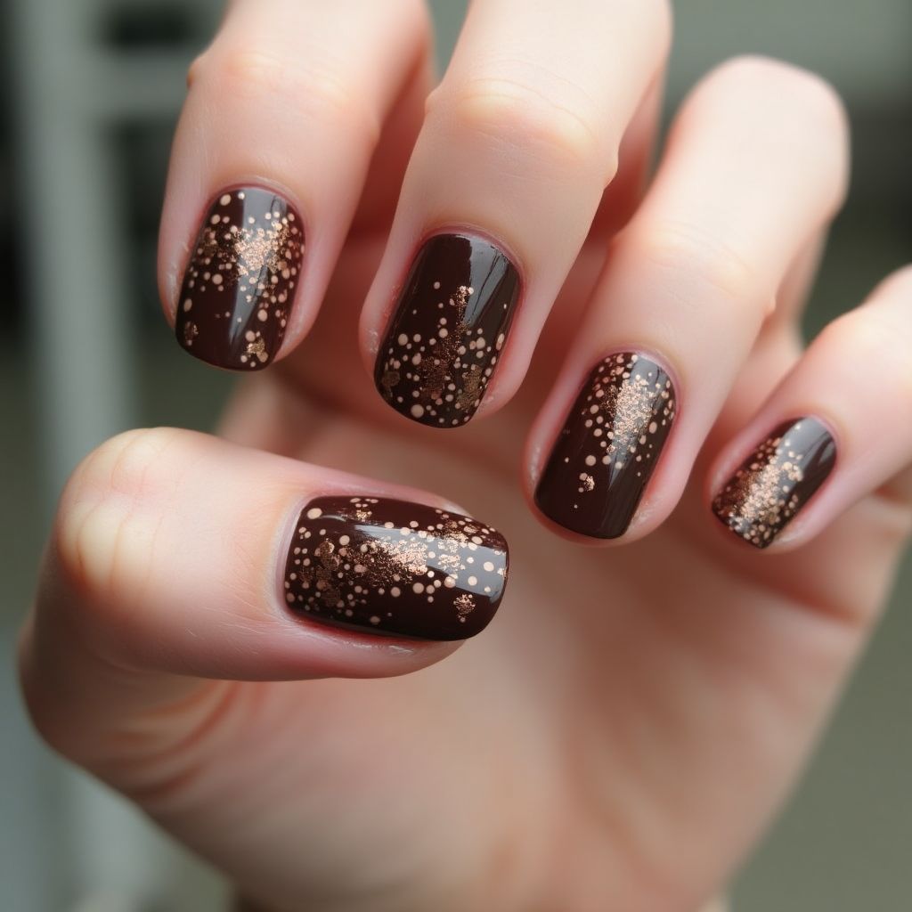 Chocolate Brown Dotting Nail Design