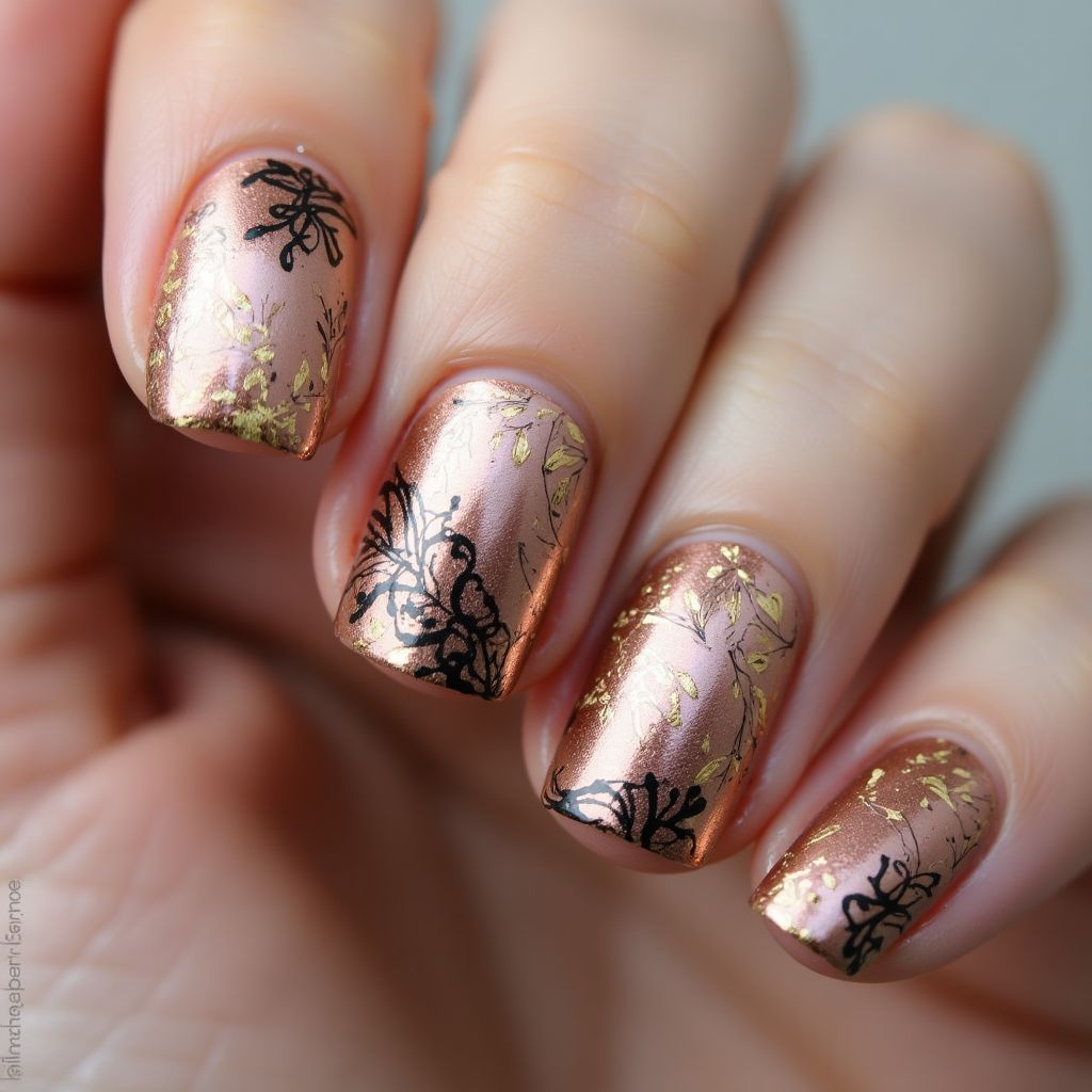 Bronze Freehand art Nail Design