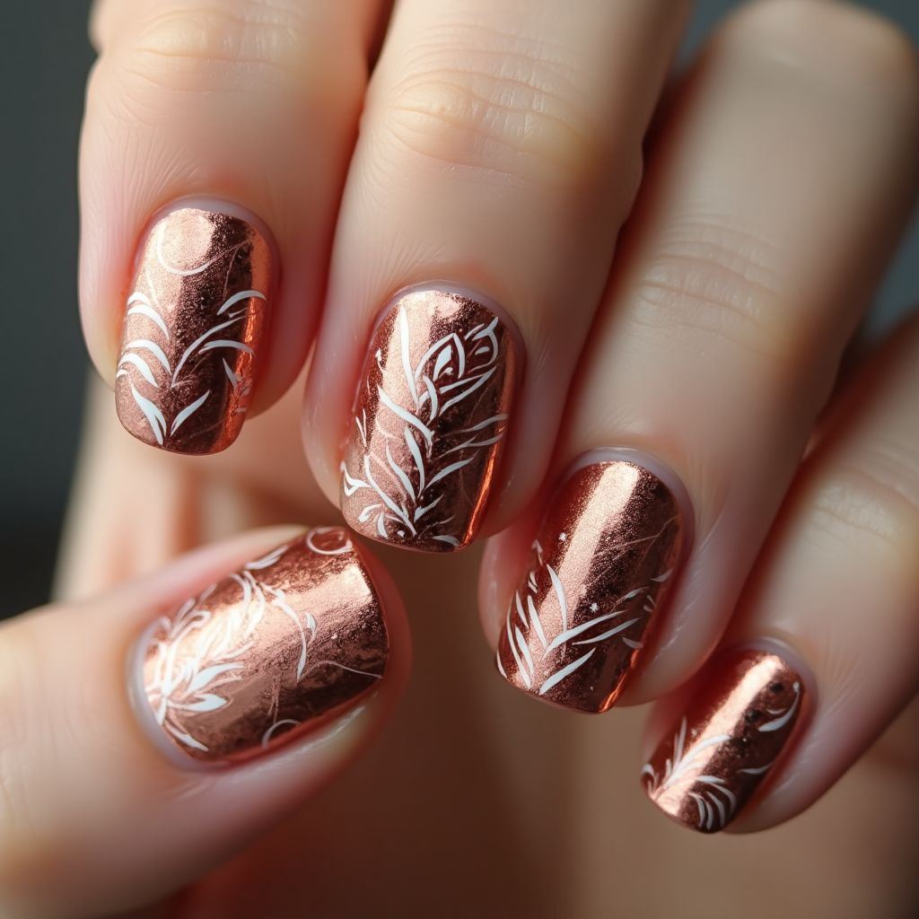 Copper Freehand Art Nail Design