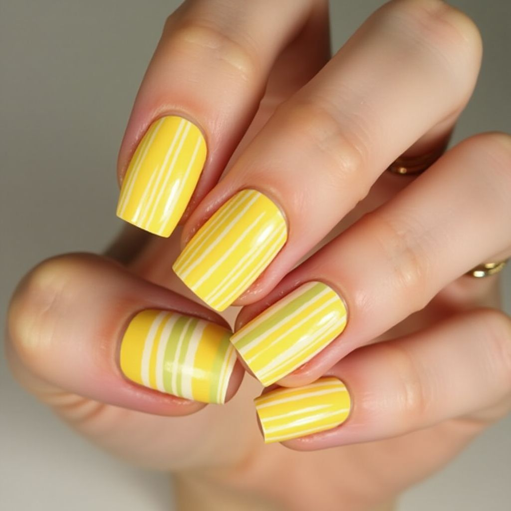 Yellow Stripes And Lines Nail Design