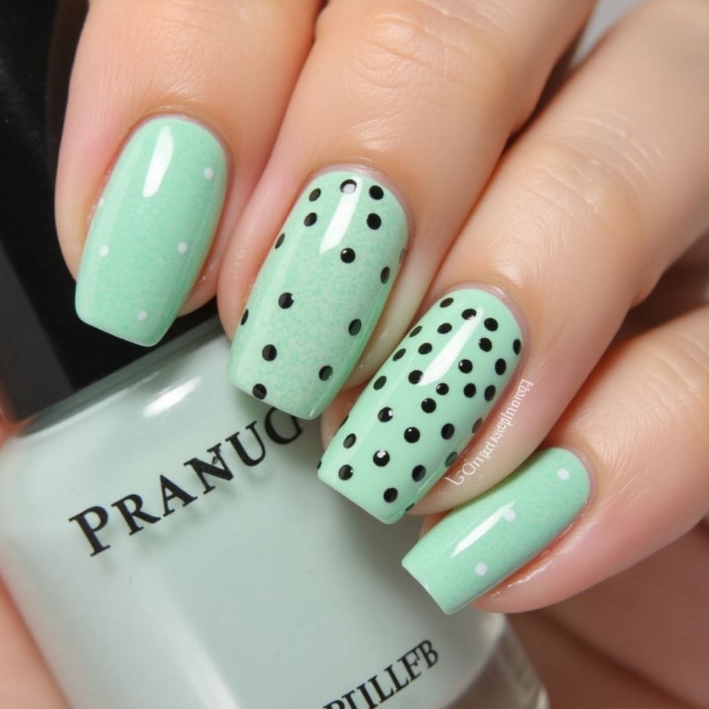 Mint Green Dotting Nail Design