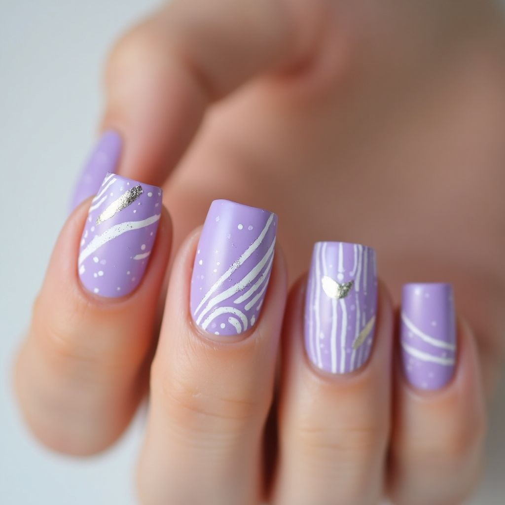 Pastel Purple Stripes And Lines Nail Design