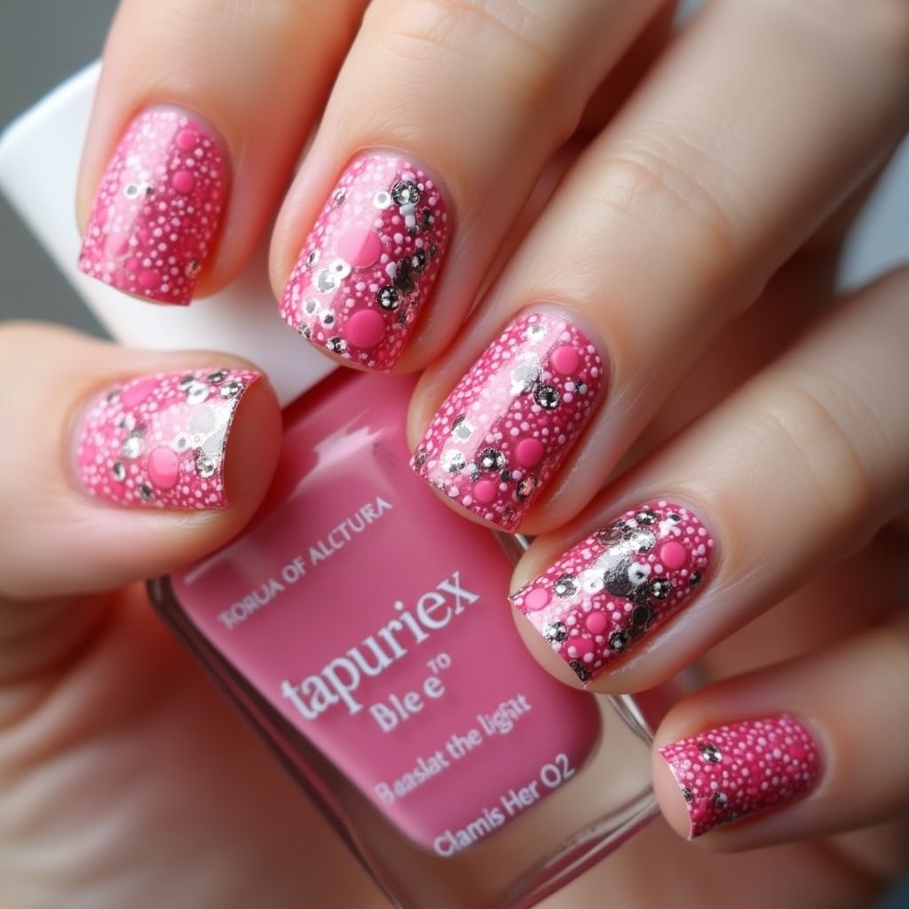 Hot Pink Dotting Nail Design