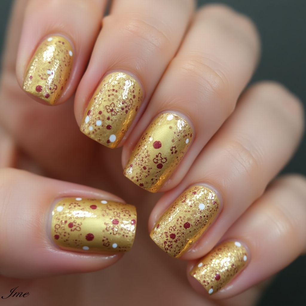 Gold Dotting Nail Design