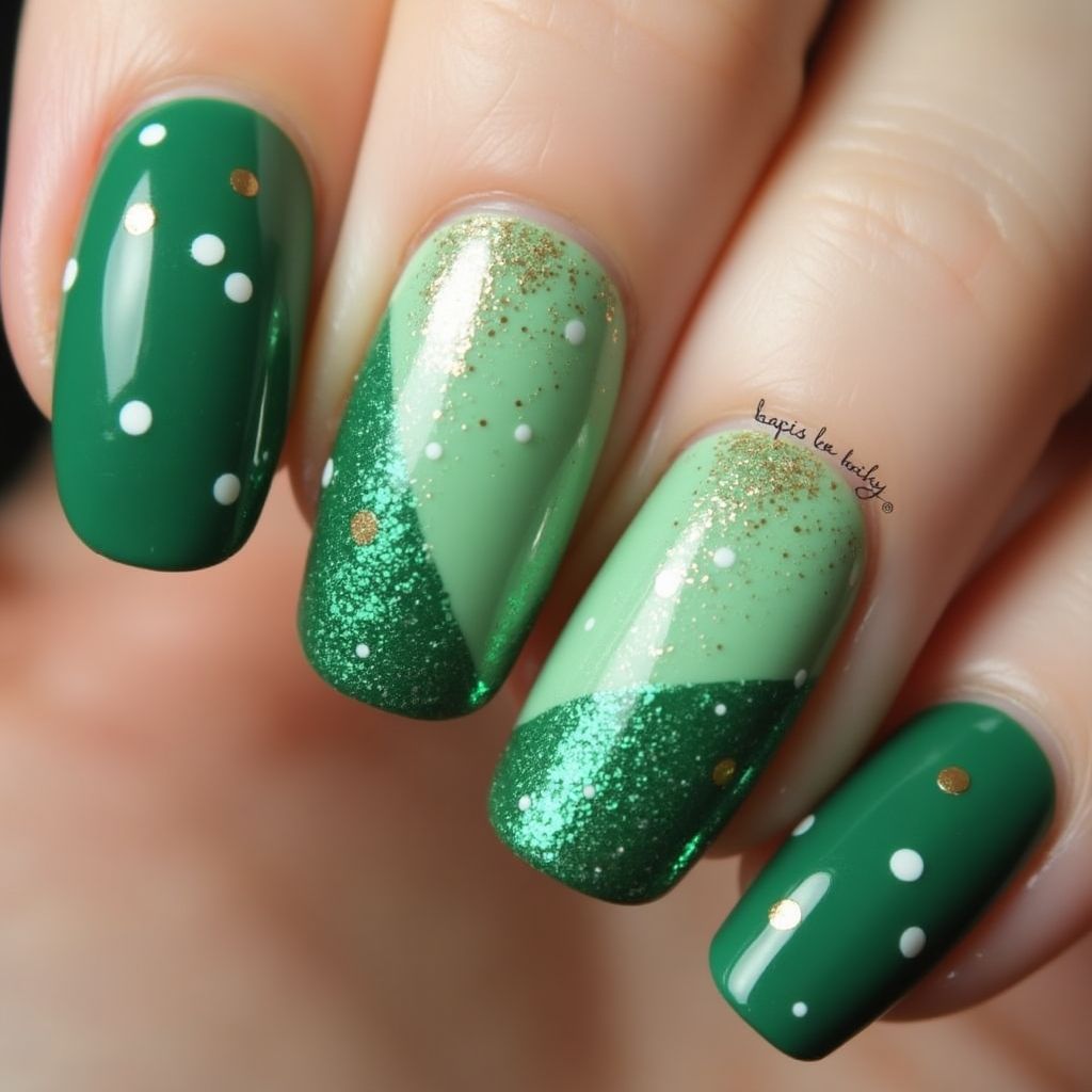 Green Dotting Nail Design