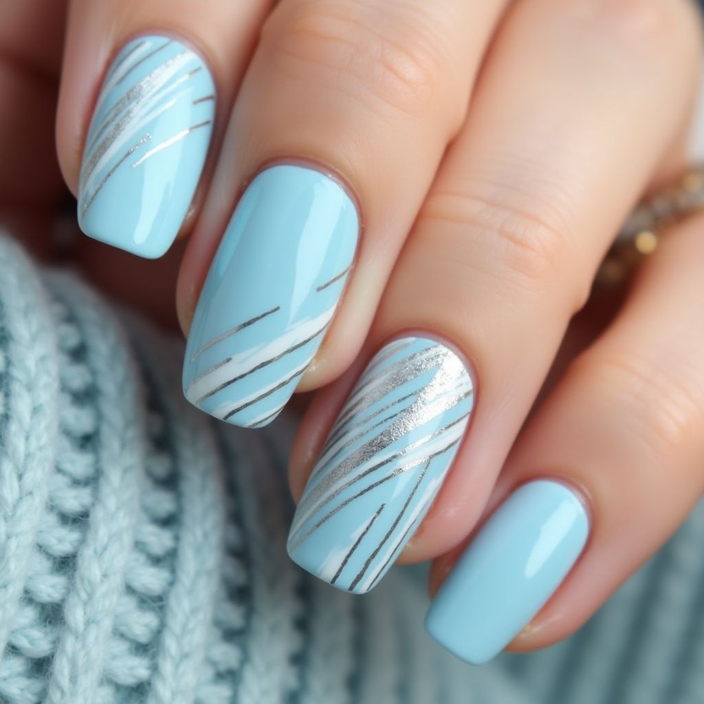 Pastel Blue Stripes And Lines Nail Design