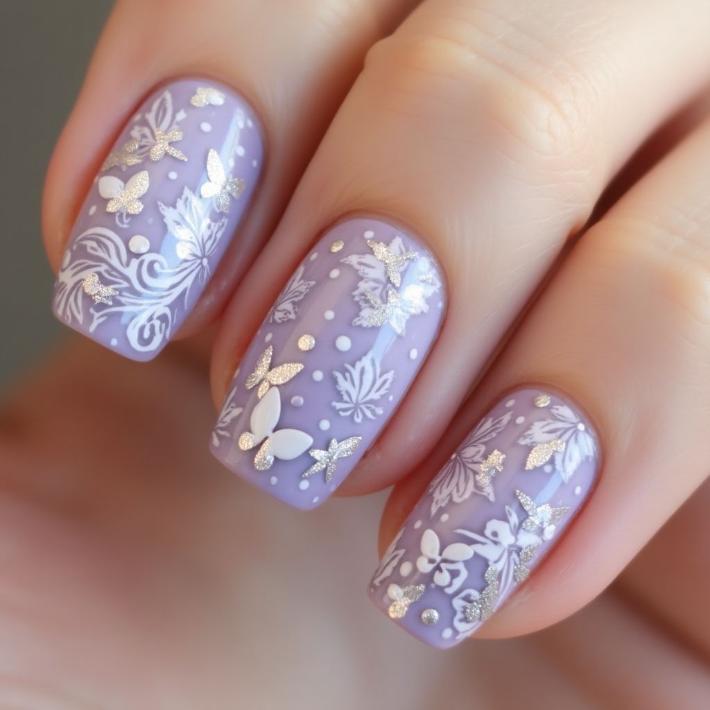 Lilac Freehand Art Nail Design