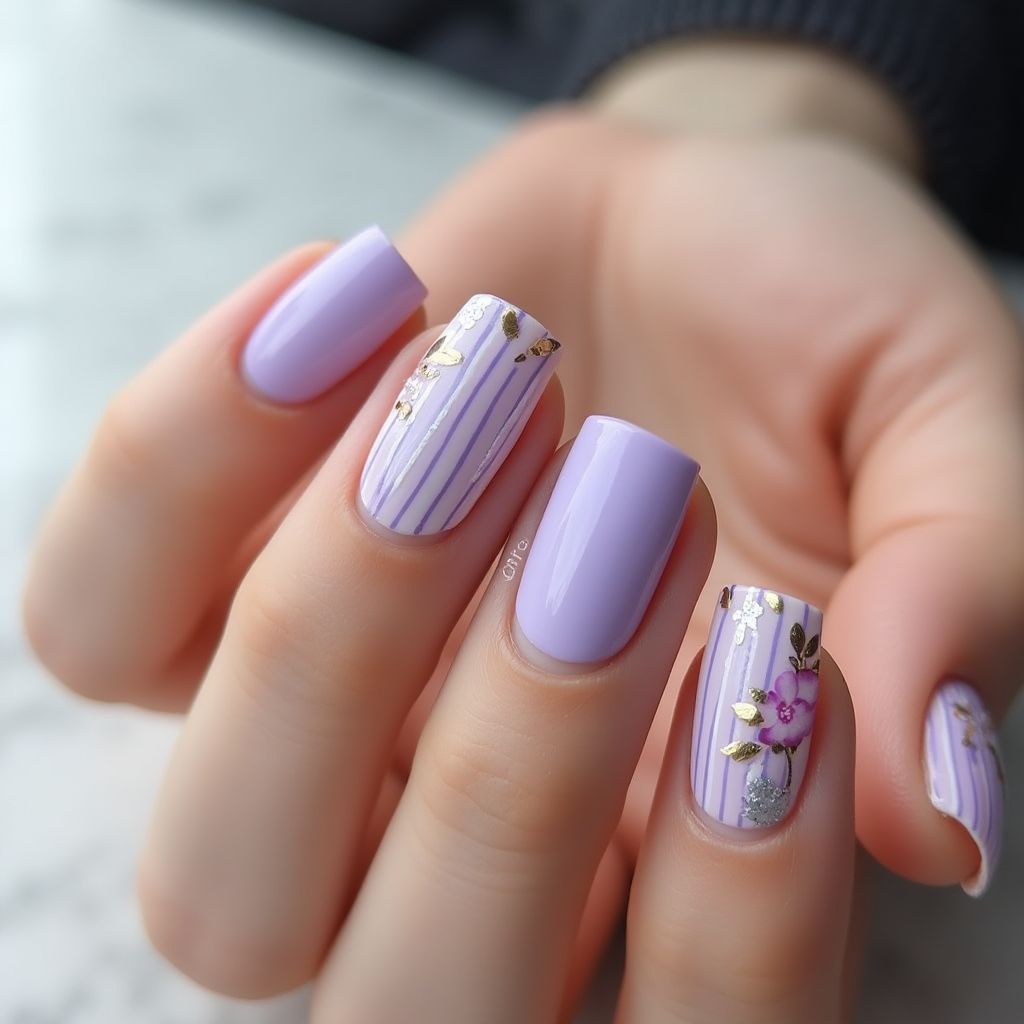 Lavender Stripes And Lines Nail Design