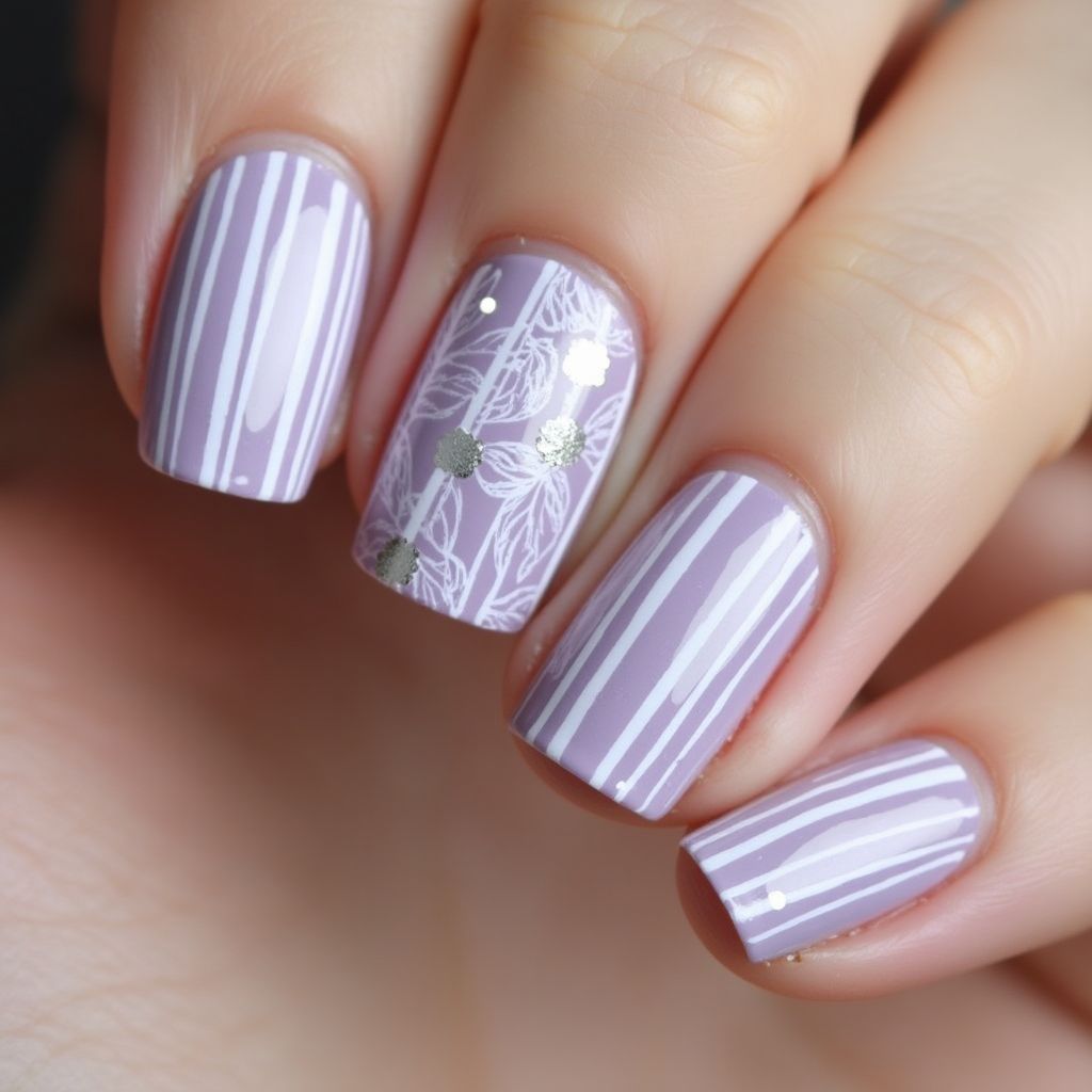 Lavender Stripes And Lines Nail Design