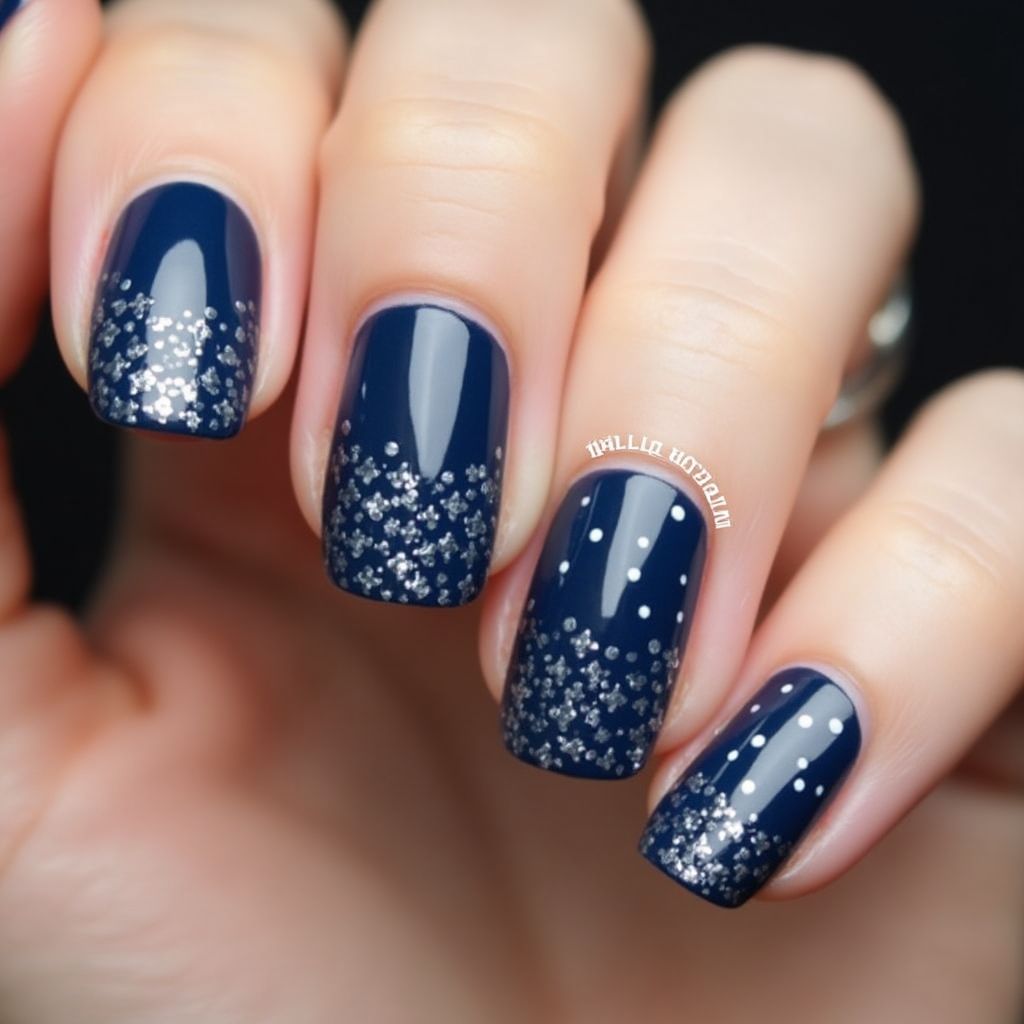 Navy Blue Dotting Nail Design