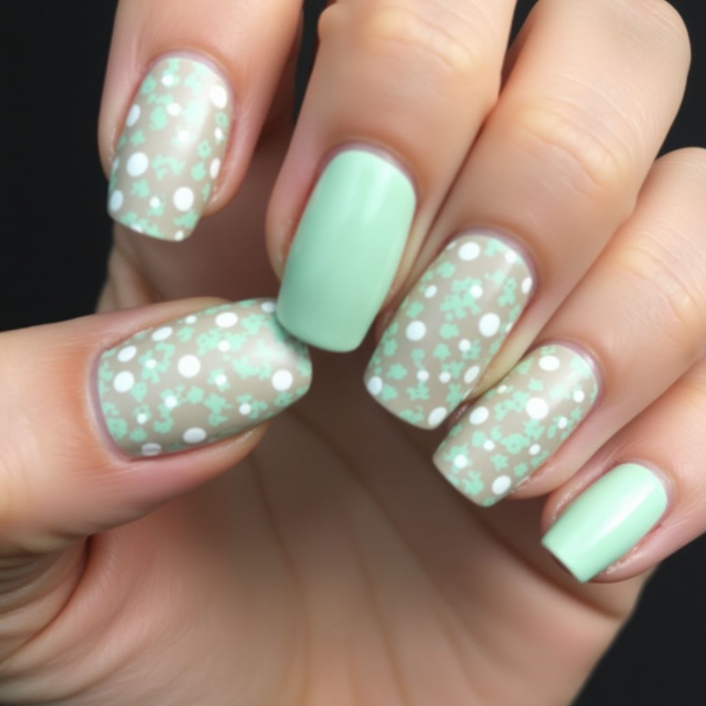 Mint Green Dotting Nail Design