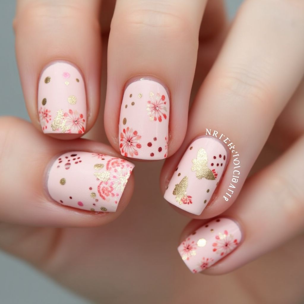 Baby Pink Freehand Art Nail Design