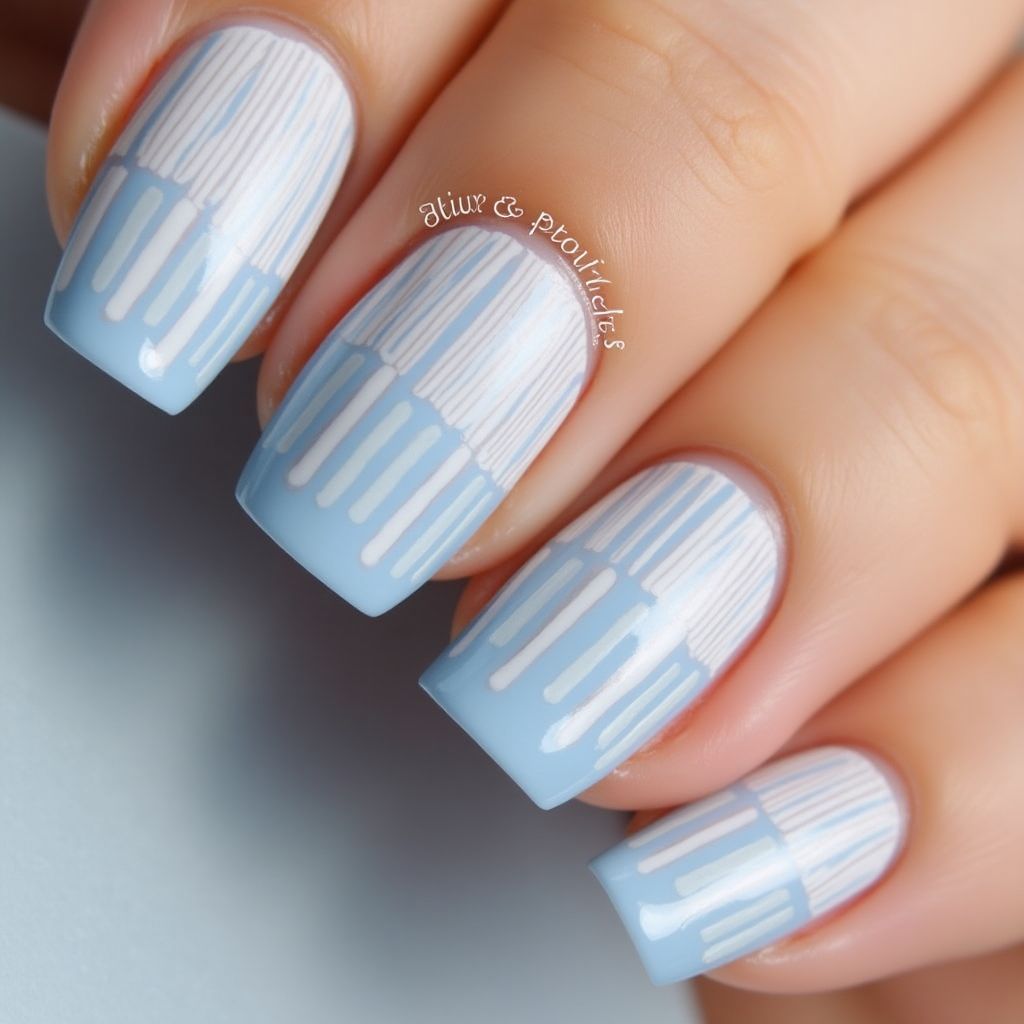 Baby blue Stripes and lines Nail Design