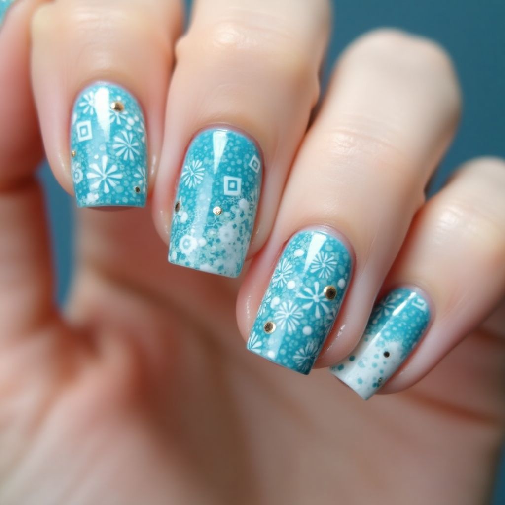 Sky Blue Freehand Art Nail Design