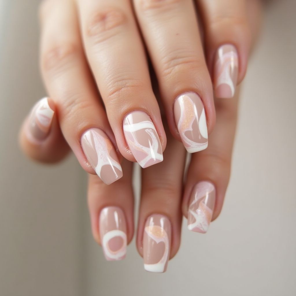 Nude Water Marbling Nail Design