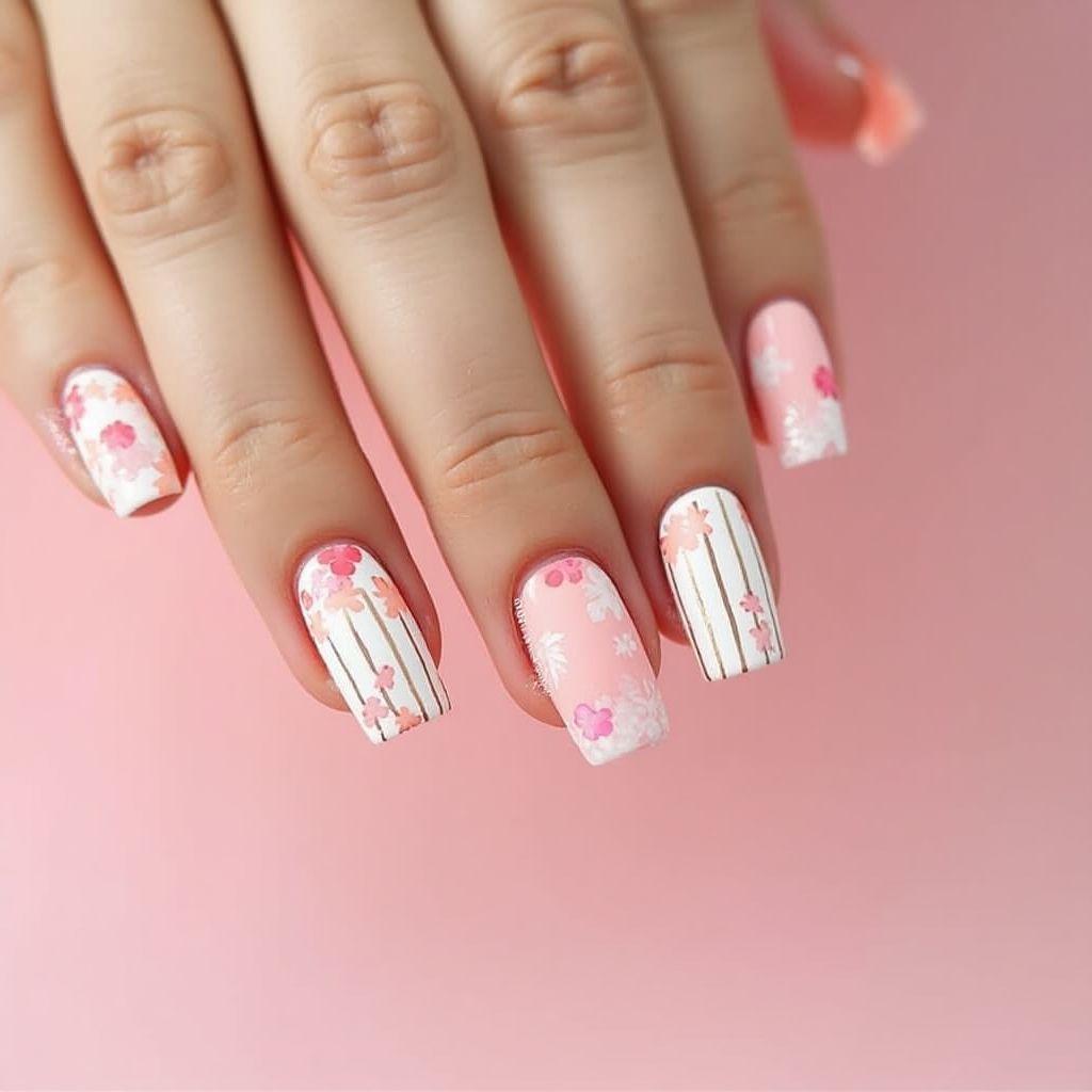 Pink Stripes And Lines Nail Design