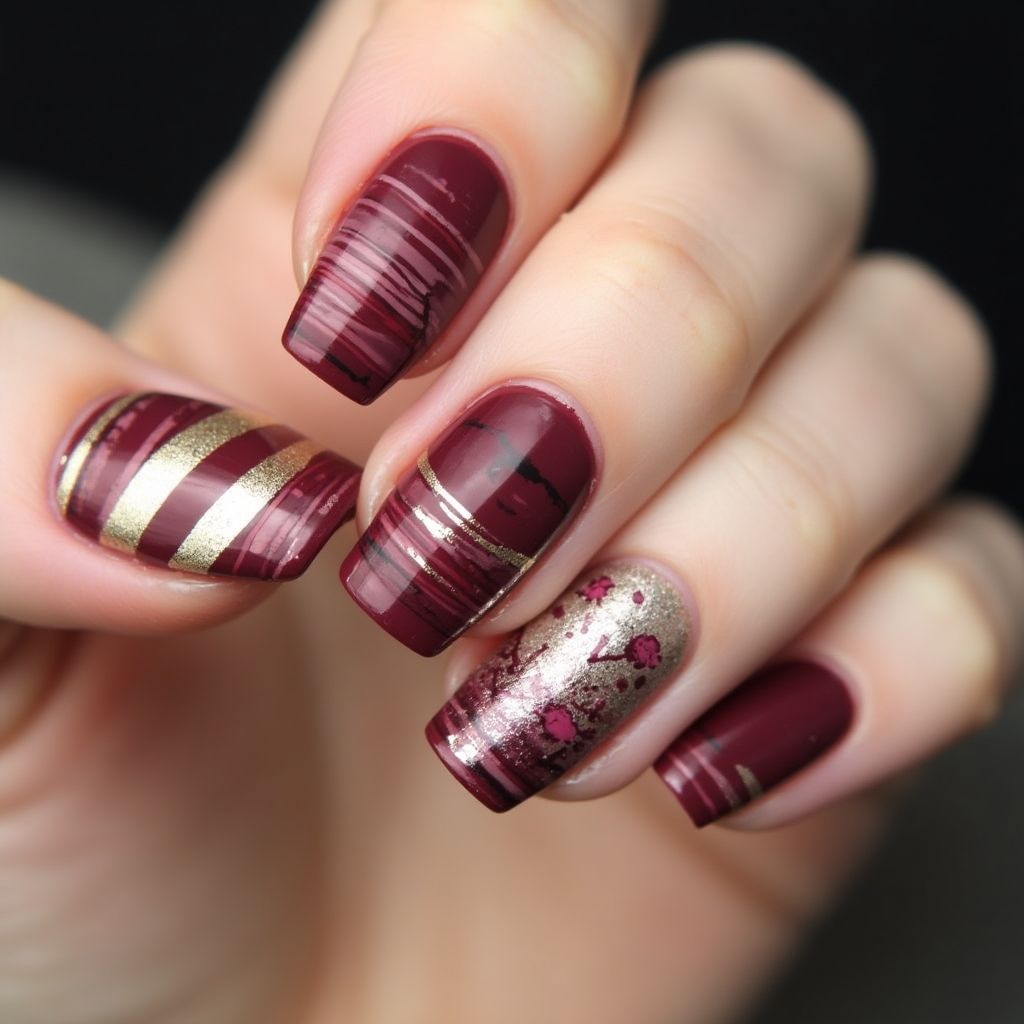 Wine Stripes And Lines Nail Design
